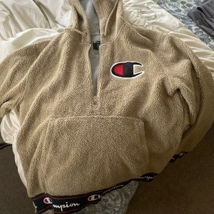 Champion patch thick winter warm Sherpa outside, nice comfy jersey inside. Large